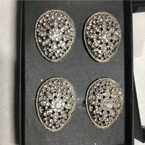 TAHARI EASTER Egg RHINESTONE Silver Bling Jeweled Filigree Napkin Ring Set 4